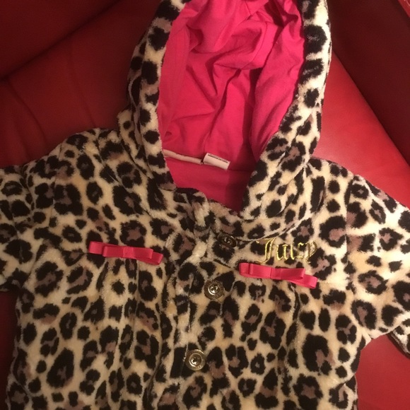 Juicy Couture baby girl leopard print hooded bunting snowsuit pink trim 6-9 mo - Picture 2 of 11